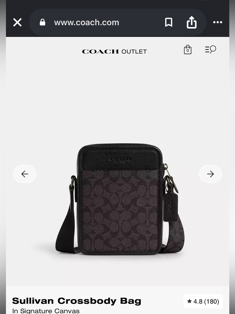 Coach Sullivan Crossbody Bag in Charcoal and Black